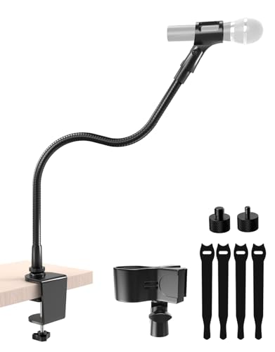 19-Inch Gooseneck Mic Stand for Desk - Clamp On Desktop Microphone Arm with Heavy-Duty Table Clip, 5/8" to 3/8" & 1/4" Adapters Included, Ideal for Podcast, Pulpit & Podium Mic Holder, Black - size: Heavy-Duty Clamp