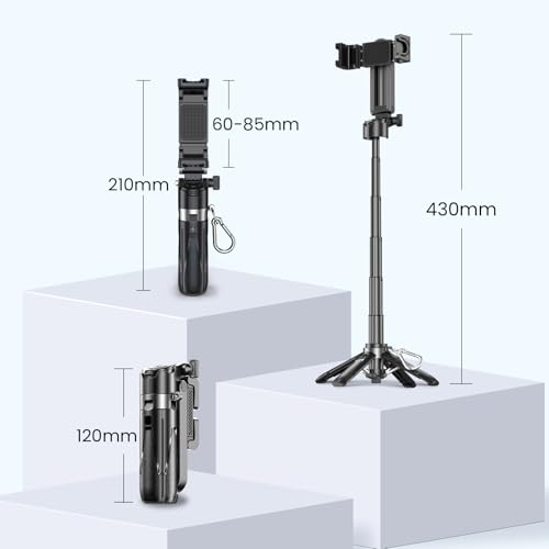 Selfie Stick Tripod with Fill Light & Bluetooth Remote | 3-in-1 portable selfie stick, tripod stand & fill light. Bluetooth remote, 360° rotation. Compact foldable design for travel - color: Black, style: Lighted model