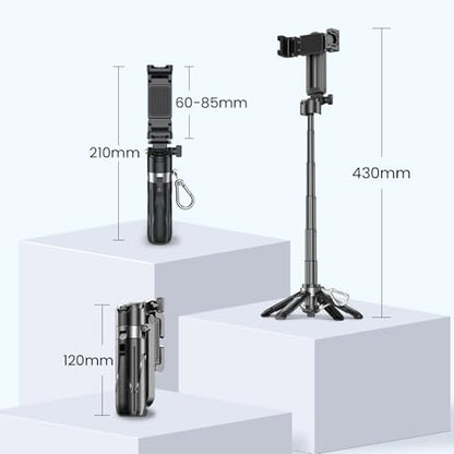 Selfie Stick Tripod with Fill Light & Bluetooth Remote | 3-in-1 portable selfie stick, tripod stand & fill light. Bluetooth remote, 360° rotation. Compact foldable design for travel - color: Black, style: Lighted model