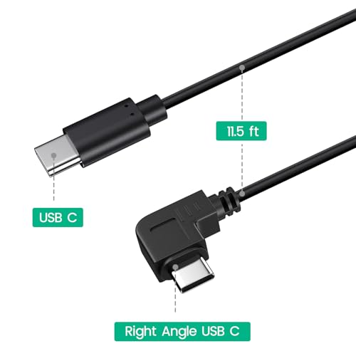 weishan USB C to C Dash Cam Power Cord, 90-Degree USB-C Charging Cable for Dashcam Rear View Mirror Camera, 11.5ft Long Charger Wire - style: USB-C to USB-C