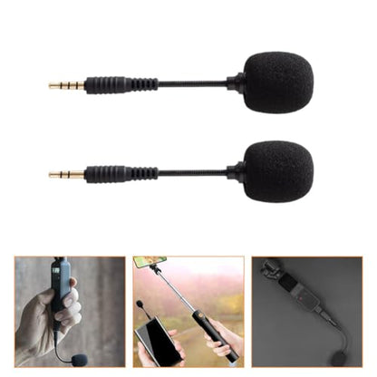 TEHAUX 2pcs Mini Noise-reducing Condenser Microphone for Phone Tablet Laptop, Flexible Gooseneck Design, Black, Plug-and-Play for Live Streaming and Video Recording