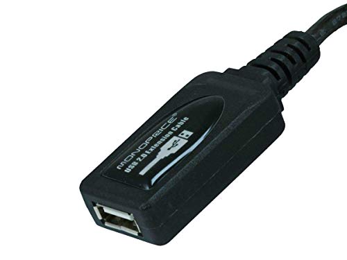 Monoprice USB 2.0 Extension Cable - USB Type-A Male to USB Type-A Female, Active, Repeater, 26/22AWG, 65 Feet, Black - size: 65 Feet