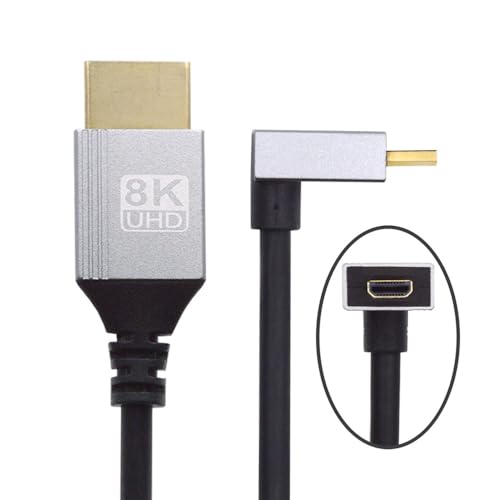 xiwai Down Angled HDTV 90 Degree Micro HDMI 2.1 Ultra Thin Cable 8K 4K Hyper Super Flexible Slim Cord Type-A to Type-D for Camera Monitor, 0.5m/1.5ft - size: 0.5m, style: HDMI to Micro HDMI Down Angled