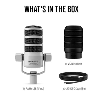 RØDE PodMic USB Dynamic Broadcast Microphone with XLR and USB Connectivity for Podcasting, Streaming and Content Creation (White) - color: PodMic USB White
