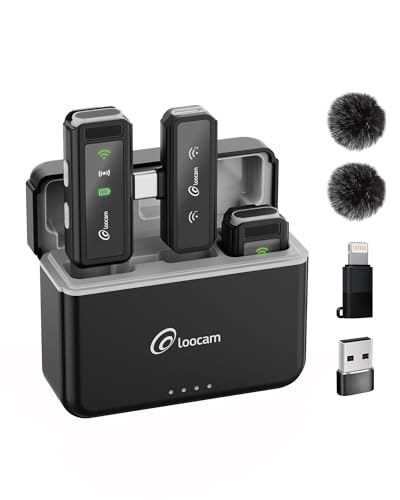 Loocam Mini Microphone for iPhone with Charging Case, Wireless Lavalier Microphone for Video, Recording, Vlog, 24H Standby Lavalier Microphone, Hi-Fi Audio, Noise Cancellation, 131FT Range