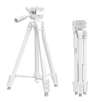 White Lightweight Tripod - 17" to 57" Adjustable Height with 360° Pan Head, Universal 1/4" Screw for Smartphone/DSLR/Camera/Projector - Ideal for Vlogging/Photography/Travel/Live Streaming
