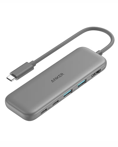 Anker USB C Hub, 5-in-1 USBC to HDMI Splitter with 4K Display, 1 x Powered USB-C 5Gbps & 2×Powered USB-A 3.0 5Gbps Data Ports for MacBook Pro, MacBook Air, Dell and More (Grey) - color: Grey