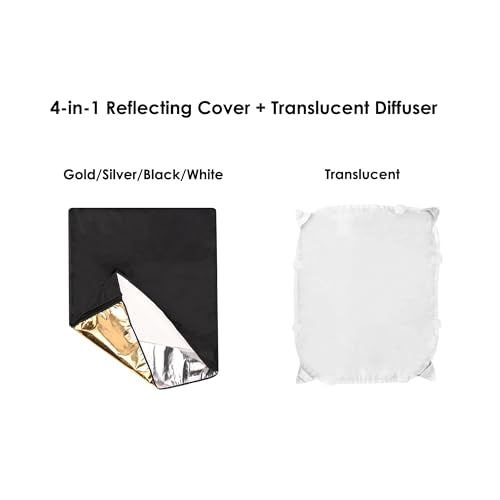 Photography Light Reflector Flag Kit, 24x30 inches/60x75cm, 4-in-1 Gold/Silver/Black/White Diffuser and Translucent Diffuser, Foldable Stainless Steel Frame