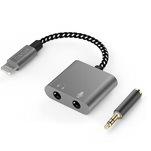 Cubilux Lightning to 3.5mm TRS Microphone Adapter with Headphone Jack Compatible with iPhone 14 Pro Max 14 Plus/13/12/11/SE 2/Xr/Xs Max/8/7, 1/8” Audio & MIC Splitter for Old iPad (Lightning Version) - color: MIC & Headphone Jacks, Grey