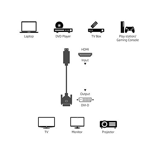 Amazon Basics HDMI to DVI Adapter Cable, Bi-Directional 1080P, Gold-Plated, 6 ft/1.8 m, Easy to Install, Black - size: 6 ft, style: 1-Pack