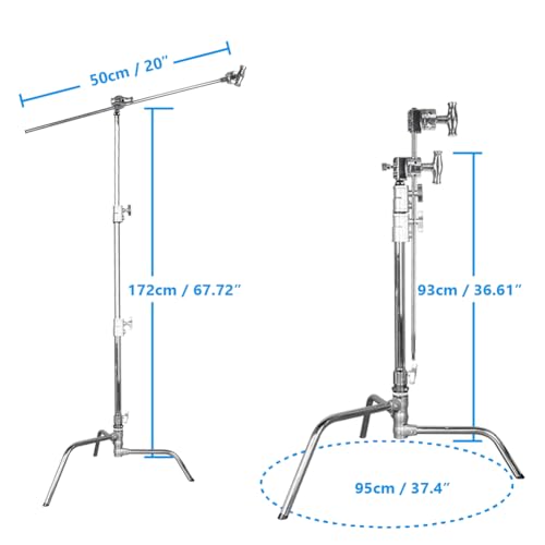 Kupo 20" C-Stand Turtle Base Kit Professional Grip Stand with 2.5" Grip Head and 20" Grip Arm, Heavy-Duty Steel Construction for Photography and Video Lighting - Silver (KS704512) - color: Silver, style: 20" Turtle Base Kit