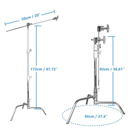 Kupo 20" C-Stand Turtle Base Kit Professional Grip Stand with 2.5" Grip Head and 20" Grip Arm, Heavy-Duty Steel Construction for Photography and Video Lighting - Silver (KS704512) - color: Silver, style: 20" Turtle Base Kit