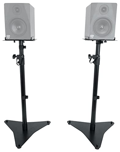 Rockville RVSM5 Pair Studio Monitor Bookshelf Speaker Stands | 33-52" Adjustable Height, Solid Steel, Foam Pad, 50 lbs Capacity, Rubber Feet and Carpet Spikes, Cable Clips - color: Black