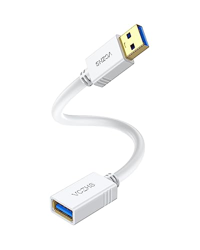 VCZHS Tech USB Extension Cable White 1ft, USB 3.0 Extender for High-Speed Data Transfer & Fast Charging, Durable & Flexible for Mouse, Keyboard, Printer, Flash Drive, Webcam, and More - color: White, size: 1FT