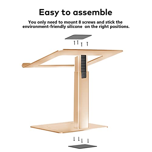 Laptop Stand for Desk, Ergonomic Aluminum Laptop Stand Adjustable Height from 7-15", Sitting and Standing Laptop Riser for 10-17" Notebook - color: Gold