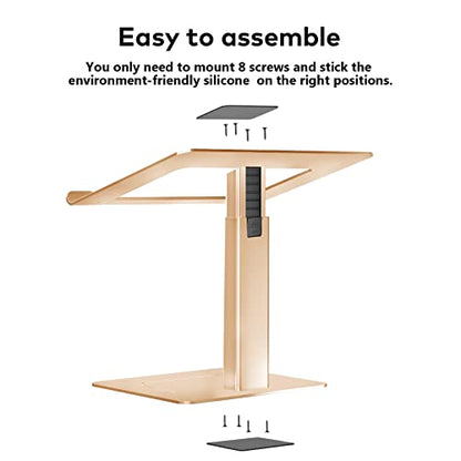 Laptop Stand for Desk, Ergonomic Aluminum Laptop Stand Adjustable Height from 7-15", Sitting and Standing Laptop Riser for 10-17" Notebook - color: Gold