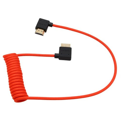 HDMI 8K 4K 60p Cable for ATOMOS Ninja Inferno Portkeys SmallHD Cine Ultra Indie Sony A7M4 A7SIII Canon C300 GH7 Z8 Camera, Right Left Angle Type A HDMI 2.1 Red Braided Coiled 50cm