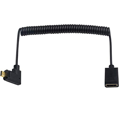 Duttek 90 Degree HDMI to Micro HDMI Extension Cable 6 Feet/1.8M, Left Angled Micro HDMI Male to HDMI Female Coiled Cable for Gopro Hero and Other Action Camera/Cam - size: Left Angled Male to Female 1.8M