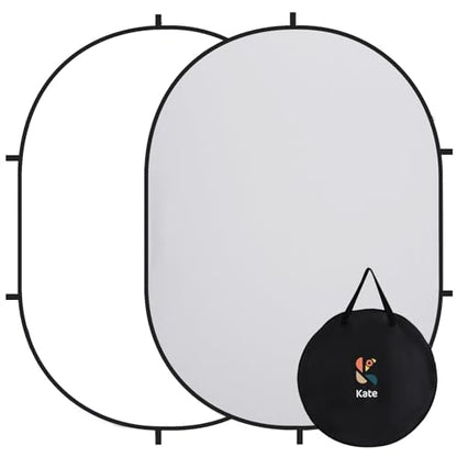 Kate Collapsible Pop-Up Backdrop for Self-Tape Auditions, Professional Headshots, Video Conferencing & Live Streaming - Portable Photography Background (5'x6.5' / 1.5x2m, White/Gray) - color: White/Gray