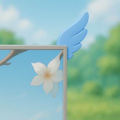 Kawaii Blue Angel Wings Monitor Decor - Aesthetic Gaming Setup Accessories for Gamers & Anime Lovers, Unique Self-Adhesive Computer Ornament (Left & Right Wings)