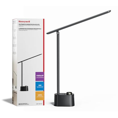 Honeywell Upgraded LED Desk Lamp - H01 Pro Sunturalux™ Foldable Desk Light with USB A+C Charging Ports, 3 Color Modes Dimmable Table Lamp for Home Office Reading(Black) - color: Black