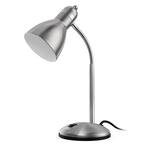 LEPOWER Metal Desk Lamp, Adjustable GooseNeck Reading Light for Bedroom | Compact & Sturdy, Space-Saving for Bedside & Dorm, E26 Table Lamp, Eye-Caring, Ldeal for Study, Office, Back to School - color: Silver