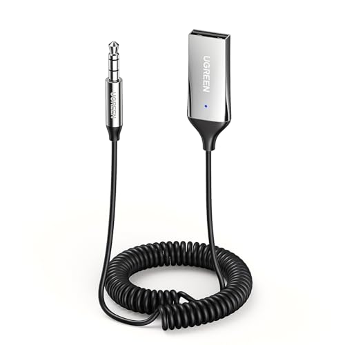 UGREEN Aux to Bluetooth 6.0 Adapter 3.5mm Bluetooth Receiver for Car USB 2.0 to 3.5mm Jack Kit with Built-in Microphone Aux Input for Hands-Free Calls Compatible with Car Speaker and Home Audio - color: Silver