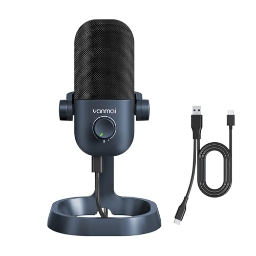 USB Microphone for PC, Gaming, Podcasting, Streaming, Recording, Cardioid Condenser Mic with Noise Cancellation, Mute Button, Volume & Monitor Control, Plug & Play for YouTube - color: DarkBlue