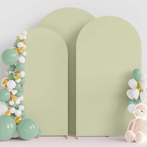 Wokceer Wedding Arch Backdrop Cover (7.2FT, 6.6FT, 6FT) Set of 3 Spandex Fitted Wedding Arch Stand Covers for Round Top Chiara Backdrop Stands Cover for Birthday Party Ceremony Decor Sage Green - color: Light Sage Green, size: 7.2FT,6.6FT,6FT