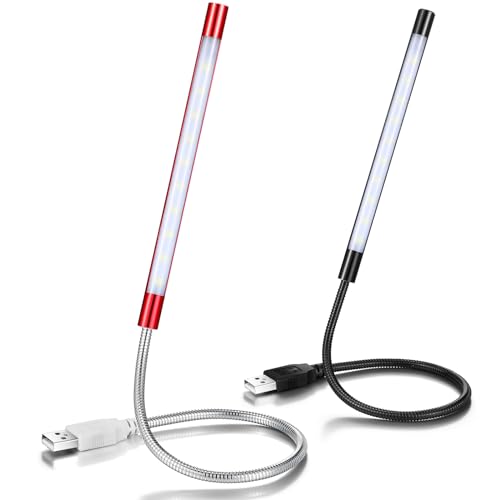 Tujoe 2 Pieces USB LED Light for Laptop Keyboard Gooseneck Light Computer Lamp Flexible Stick Dimmable LED Lamp Touch Switch for Reading Book(Black, Red) - color: Black, Red