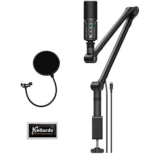 Sennheiser Profile USB Condenser Mic Streaming Set with Boom Arm Plus Kellards Pop Filter and 5-Pack Cleaning Wipes Bundle