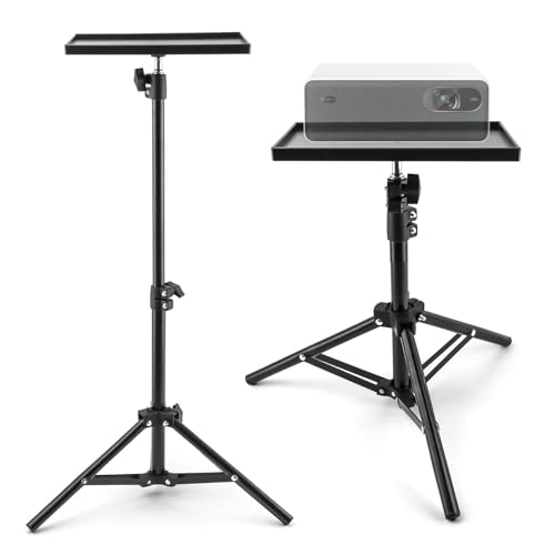 Projector Stand Tripod, 21''–44'' Height Adjustable Laptop & Projector Stand with 9.8x7 Inch Tray, Heavy Duty Stable Floor Stand Tripod, Portable Projector Mount for Office, Home, Outdoor, Studio and DJ Use
