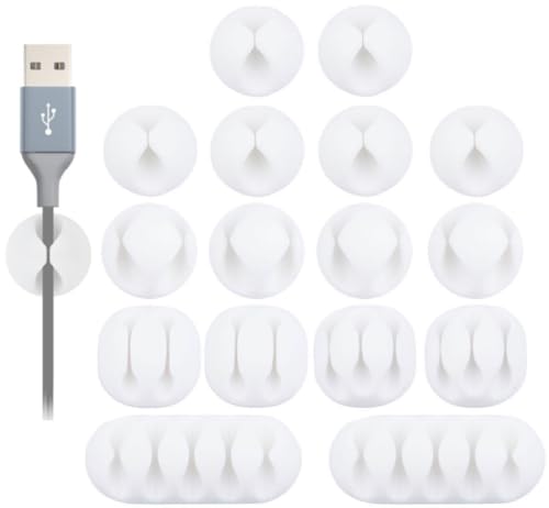 OHill Desk Cable Management Cord Organizer, 16 Pack White Self Adhesive Cord Holder Cable Clips, Ideal Cable Organizer Wire Keeper for Desk, Nightstand, Phone Charger, Computer, Home, Office, Car - color: White, size: ‎16-Pack
