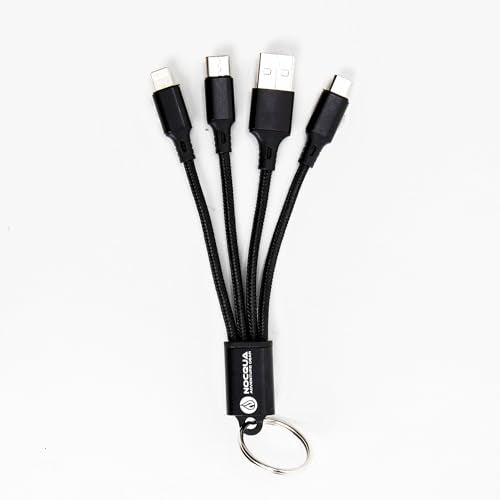 Nocqua 4-in-1 Multi Charging Cable – Fast Charging Cables for Multiple Devices Compatible with USB-C, Micro USB & Lightning Cable, Portable Multi Charging Cord for Phones, GPS and More, 5” Black