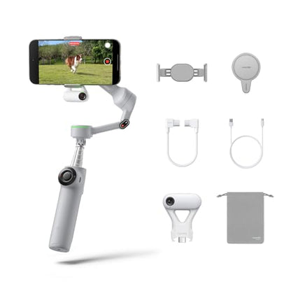 Insta360 Flow 2 Pro Gimbal Stabilizer for iPhone, Android, Phone Gimbal with AI Tracking, Fill Light, Built-in Selfie Stick & Tripod, Vlogging, Travel, Family, Sport - Ultimate AI Tracker Bundle Grey - color: Stone Grey - Ultimate AI Tracker Bundle