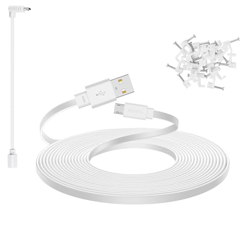 Smays 25 ft Micro USB Extension Cable Compatible with Wyze Cam v4, Wyze Cam Pan v3, Yi Cam, Nest Cam, Blink Mini Security Camera, Long Flat Power Cord, White - color: White, size: 25 Feet