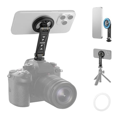 NEEWER Magnetic Phone Tripod Mount Compatible with MagSafe iPhone Samsung, Metal Adjustable Rotatable Cellphone Holder Adapter w/Cold Shoe for Tripod Mounting Camera Monitoring Video Recording, DS031