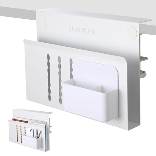 LUKETURE Desk Side Storage, Steel Side Desk Organizer, No Drill Laptop Holder, Clamp on Laptop Mount with Pen Holder, Table Hanging Storage for Home Office, Fits Flat Edge Tables 0.3" to 2.8" | Steel Side Desk Organizer, Clamp on Laptop Mount with Pen Hol