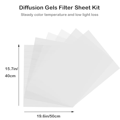 Diffusion Gels Filter Sheet Kit 15.7x19.6inches/ 40x50cm Photography Video Film Light Diffuser Roll for Led Flash Strobe Light, 6 Packs