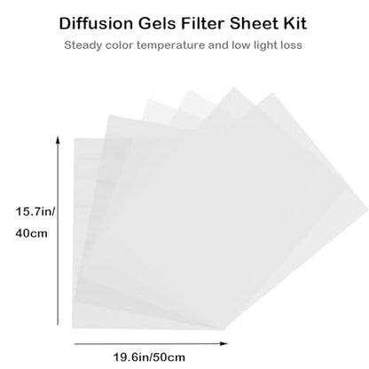 Diffusion Gels Filter Sheet Kit 15.7x19.6inches/ 40x50cm Photography Video Film Light Diffuser Roll for Led Flash Strobe Light, 6 Packs