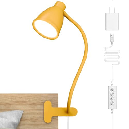 BOHON Clip on Light, Desk Lamp with Clamp, 5 Color 10 Brightness Yellow | Flexible Neck Clip Lamp, 10W 38 LED, Auto Off Timer, Desk Lights for Office Home Bed Bedside Reading, Bright Yellow - color: Bright Yellow