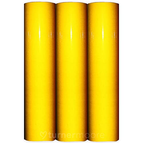 Yellow Reflective Vinyl Permanent Adhesive, 12x12 Sheets Reflective Vinyl for Cricut, Cars, Bikes, Decals, Stickers, Signs, Helmets, Mailbox, Numbers, Reflective Tape by Turner Moore Edition (3-Pack) - color: Yellow