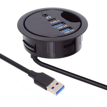 Cablecc 2 Port USB 3.0 Hub Sound Card USB-C USB Splitter 60mm Desk Grommet Dock Station Headphone Mic Audio Interface for Desktop PC Desk(USB 3.0+3.5mm+Type-C) - style: 2USB3.0+3.5 audio+USBC