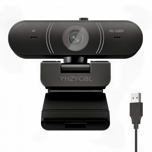 1080P Full HD Webcam, AF Auto Light Correction, Dual-Digit Microphone, Privacy Cover, Noise 360° Rotatable, Plug & Play USB Webcams
