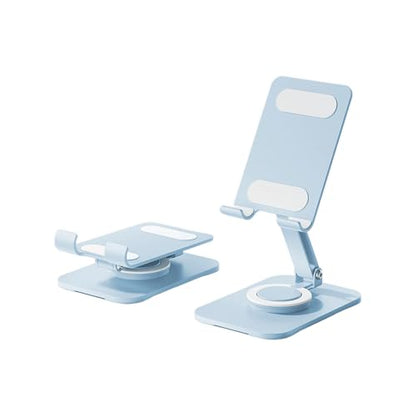 Carbon Steel Desktop Phone Stand Foldable Adjustable with Rotating Base for Video Calls Phone Tablet Portable Foldable Adjustable Desktop Rotating Desk Video Calling Online Learning Movie Hands - color: blue