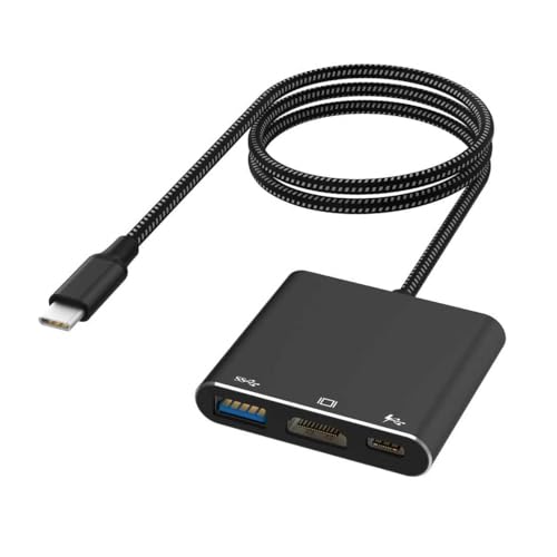 Battony USB C Multiport AV Adapter with 4K HDTV Output USB 3.0 Port, Blcak 50cm Braided Cable & USB-C Fasting Charging Port,Compatible for MacBook Pro Air M1 M2 Pad Pro iMac and Other Type C Devices - color: Black, size: 6.5X 3X 0.75in