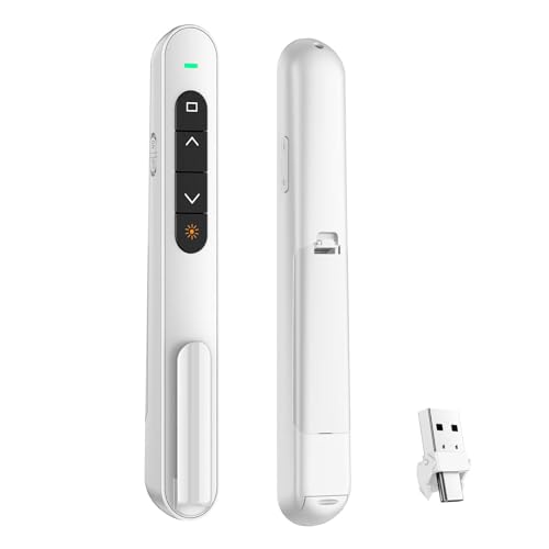 QUI Presentation Clicker with Volume Control, 2.4GHz USB Wireless Presenter Remote, PowerPoint Clicker Slide Advancer Compatible with Mac, Windows, Google Slides, Keynote - color: White, size: L