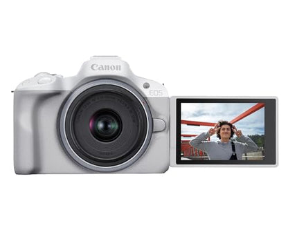 Canon EOS R50 Mirrorless Camera RF-S18-45mm F4.5-6.3 is STM Lens Kit, 24.2 Megapixel CMOS (APS-C) Sensor, 4K Video, Hybrid Camera, Photo and Video, Vlogging, Content Creator, RF Mount, White | 24.2MP Aps-C Sensor • 4K UHD Video • Rf-S 18-45mm F/4.5-6.3 Is