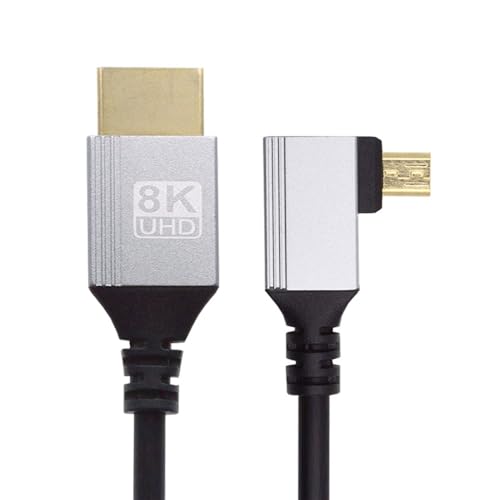 xiwai Left Angled HDTV 90 Degree Micro HDMI 2.1 Ultra Thin Cable 8K 4K Hyper Super Flexible Slim Cord Type-A to Type-D for Camera Monitor, 0.5m/1.5ft - size: 0.5m, style: HDMI to Micro HDMI Left Angled