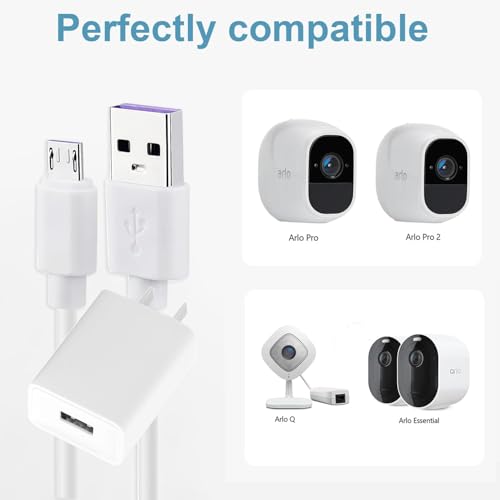 6.6Ft Charging Power Cable for Arlo Pro/Pro2,Arlo Q, Arlo GO,Essential Spotlight XL,XL 2nd/Wyze Cam Pan v3 v2,NetvueBlink,Yi Home Camera,Oculus go,Kasa Cam Wall Charger Adapter Cord Replacement(White)